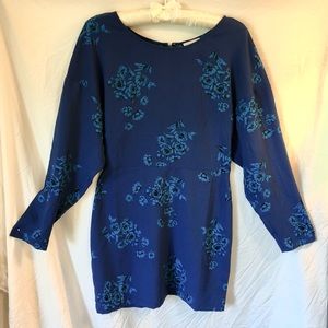 NWT Nordstrom Leith brand blue floral mini full sleeve cocktail dress - small